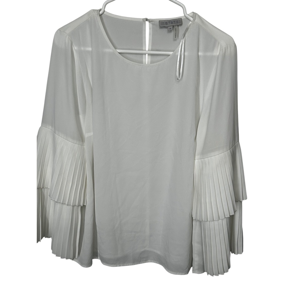 1. State "The Curator" New Ivory Blouse Tiered Ruffle Sleeves Women's Size M NWT